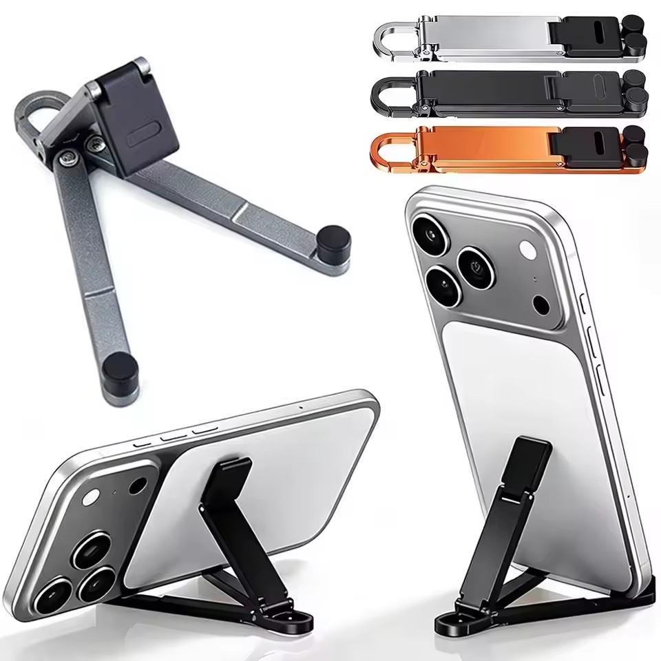Phone Accessories Keychain - 折りたたみ式キーチェーン型スマホスタンド 多角度調整可能 軽量 iPhone/Samsung対応 ユニバーサルホルダー 旅行用三角ブラケット