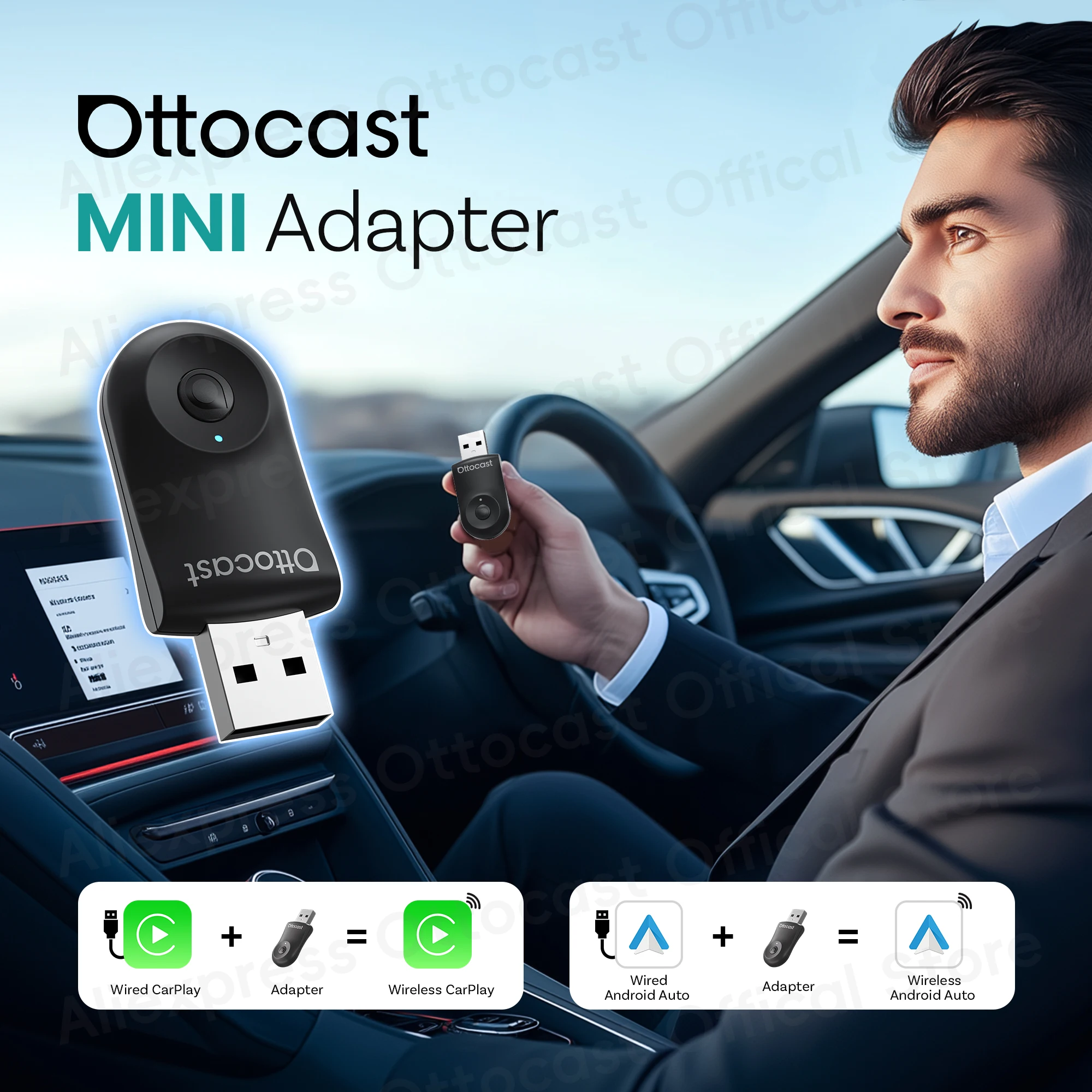Phone Accessories Organizer - 2026年新型OTTOCAST MINIワイヤレスAndroid Auto CarPlayアダプターボックス Bluetoothカーアクセサリー iPhone、Samsung、Google