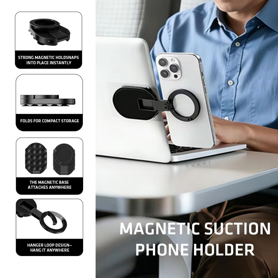 Phone Accessories Stand - MA39 磁気式折りたたみスマホスタンド ユニバーサル 360 ° 回転式デスクトップモバイルホルダー、底部に吸盤付き