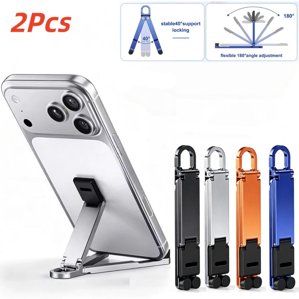 Phone Accessories Keychain - 2個入り折りたたみ式携帯電話スタンド スプリングバックルキーチェーン ポータブルトラベルハンズフリーホルダー スマートフォン動画視聴用