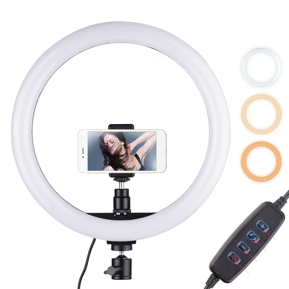 Selfie Stick Tripod - リングライト調光可能LEDスタジオカメラ写真電話ビデオライトランプ三脚付き自撮り棒リングテーブルフィルライトVK用