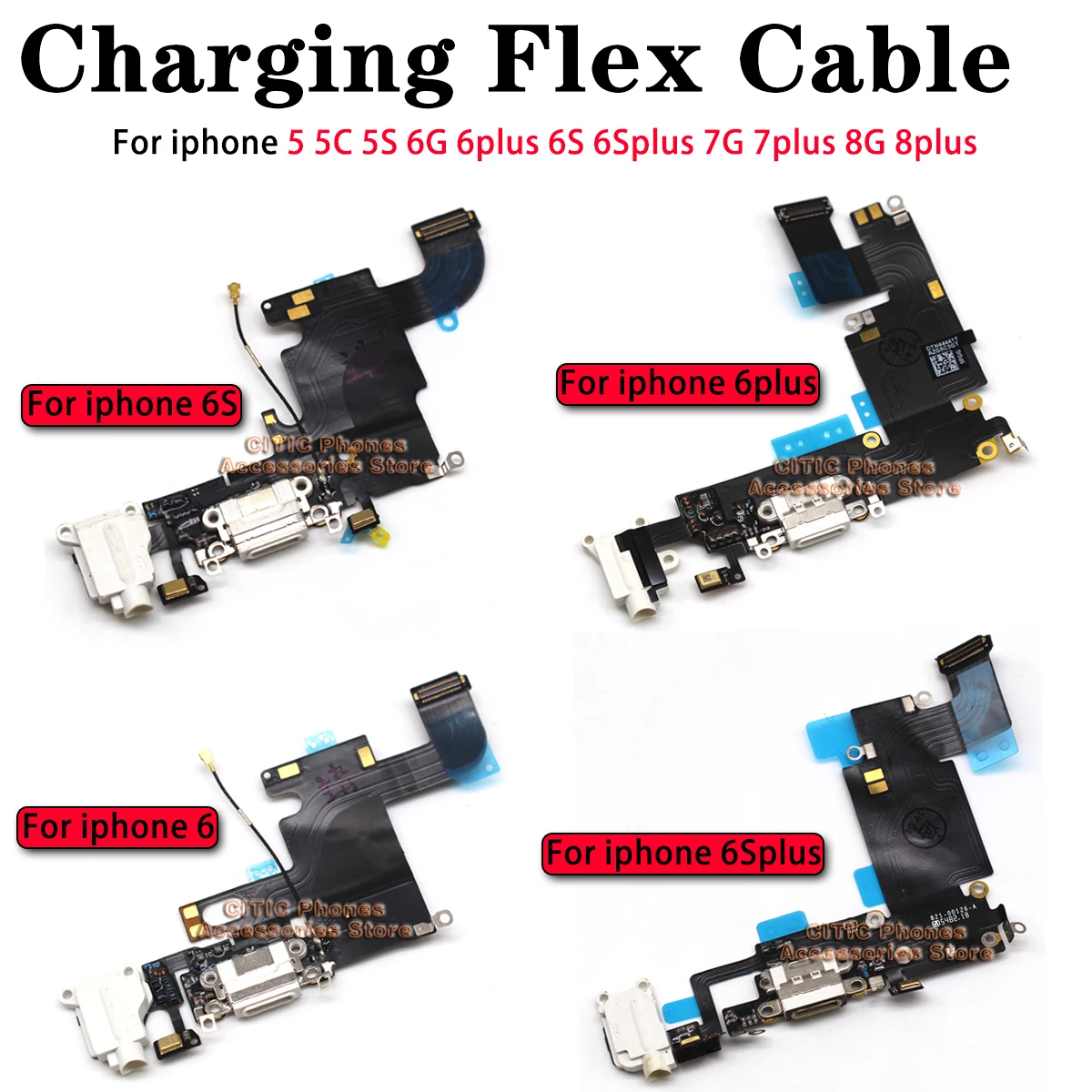 Usb Data Cable - iPhone 6/6S/7/8 Plus/5S/C対応 充電USBポートドックコネクタフレックスケーブル（マイクとヘッドホンオーディオジャック付き）5本