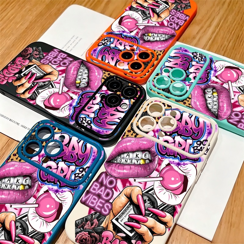 ヒップホップピンクリップスベビーガールグラフィティプリントi - Phone Accessories List のレビューと価格