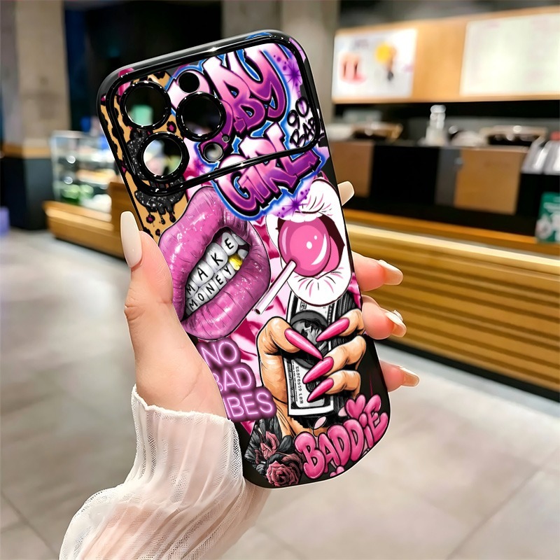 ヒップホップピンクリップスベビーガールグラフィティプリントi - Phone Accessories List のレビューと価格
