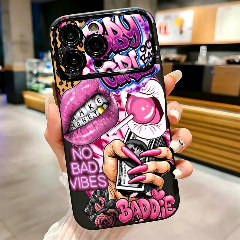 ヒップホップピンクリップスベビーガールグラフィティプリントi - Phone Accessories List のレビューと価格