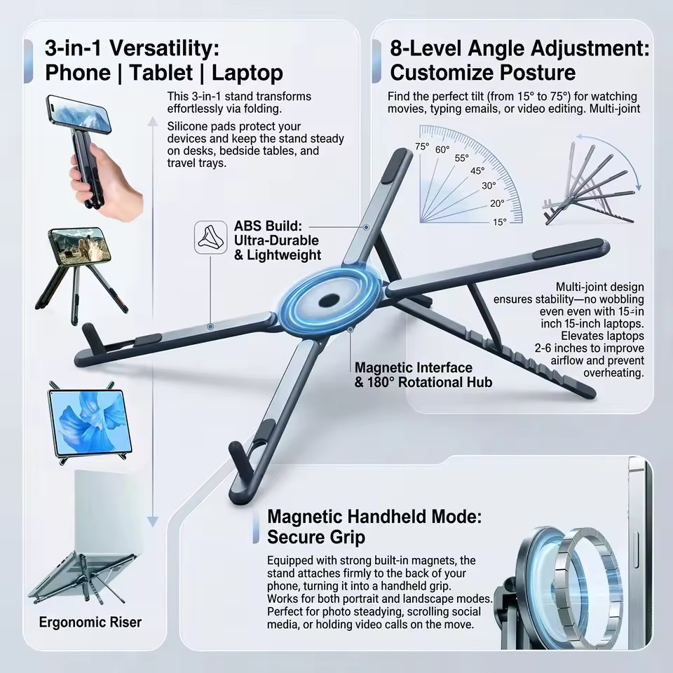 3 in 1折りたたみ式マグネット式携帯電話ホルダー、自撮り - Selfie Stick Tripod のレビューと価格