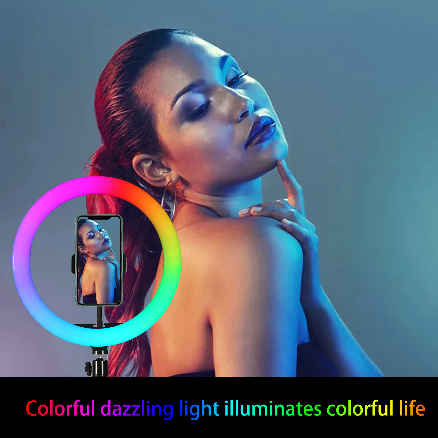 10インチ（26cm）RGBリングライト三脚LED丸型ランプ - Selfie Stick Tripod のレビューと価格
