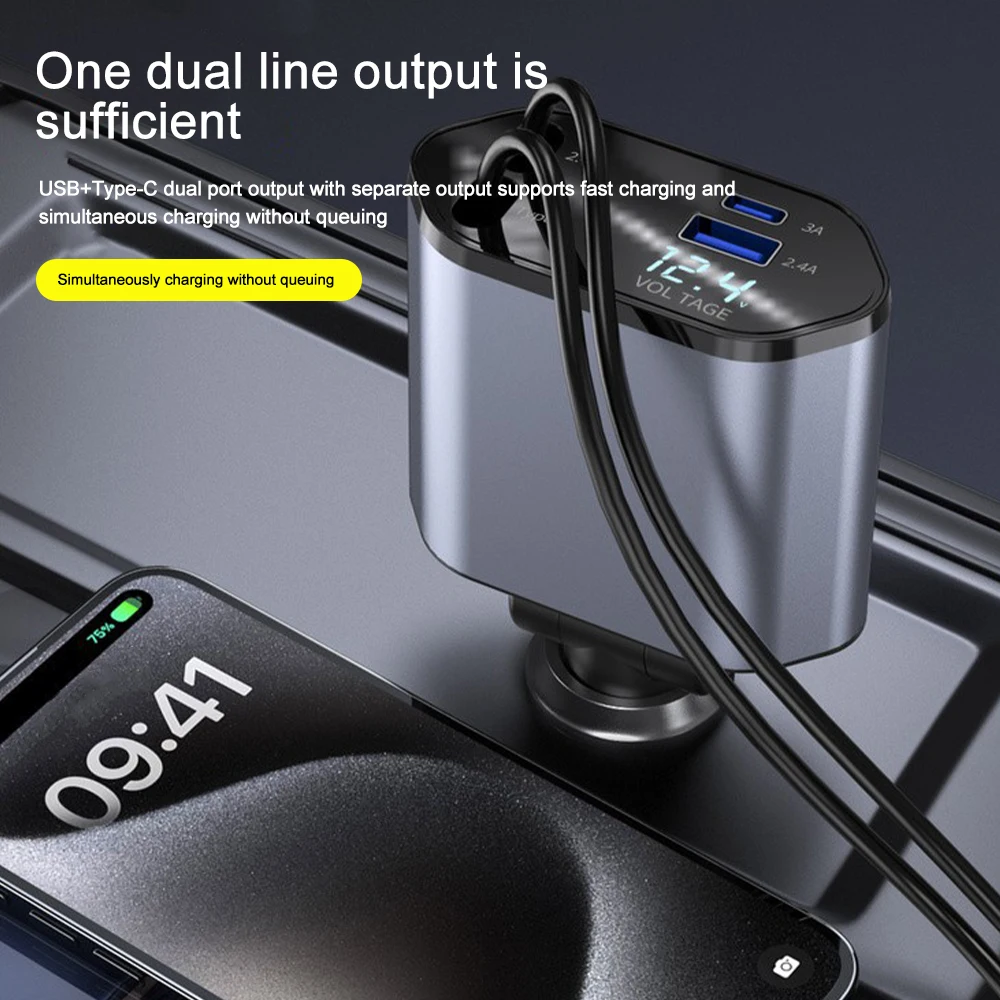 車の充電器アダプター 120 ワット高速充電 USB タイプ - Usb Data Cable のレビューと価格