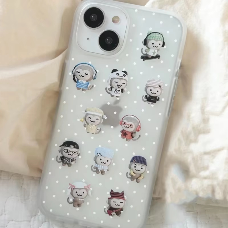 シンプルで可愛いモンキー柄の白い水玉模様のiPhoneケース - Phone Accessories List のレビューと価格