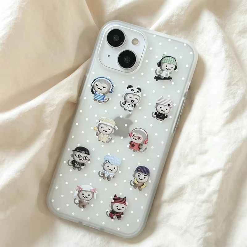 シンプルで可愛いモンキー柄の白い水玉模様のiPhoneケース - Phone Accessories List のレビューと価格